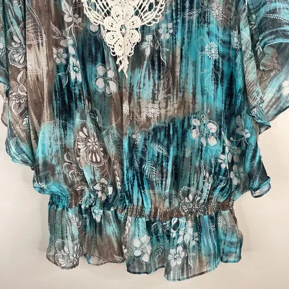 Vintage Boho Lace Trim Top Womens 18 20 Peplum Floral Feminine Flutter Sleeve - Picture 7 of 16